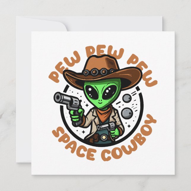 Rymd Cowboy Rolig Alien Inbjudningar (Framsida)