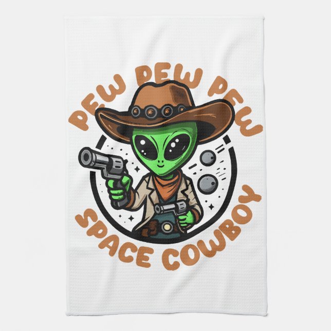 Rymd Cowboy Rolig Alien Kökshandduk (Vertikal)