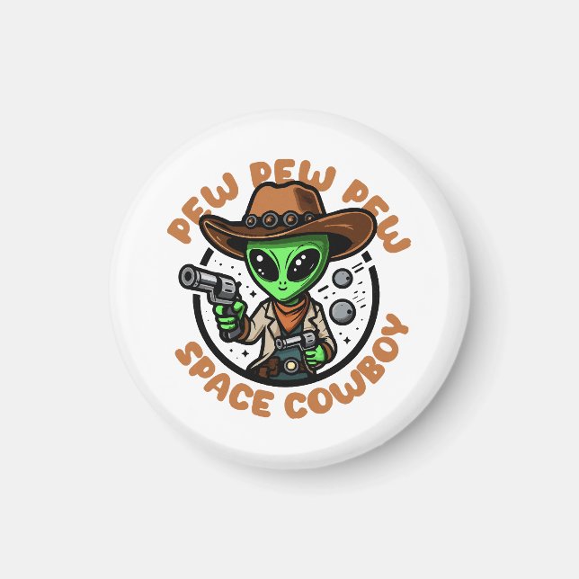 Rymd Cowboy Rolig Alien Magnet (Framsidan)