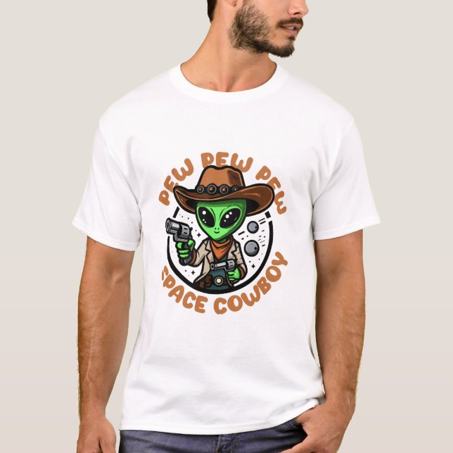 Rymd Cowboy Rolig Alien T Shirt (Framsida)