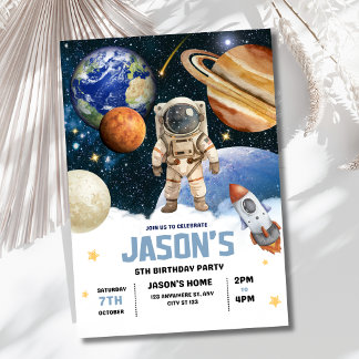Rymd Födelsedagsinbjudan Astronaut Galax Inbjudningar
