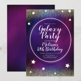 Rymd Galaxy Nebulosa Glitter Måne Födelsedag Lila Inbjudningar