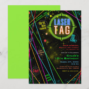 Rymd Kosmiskt Ljus Laser Tag Födelsedagsfest Inbjudningar