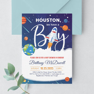 Rymd Planet Solsystem Pojke Bebis Baby Shower Inbj Inbjudningar