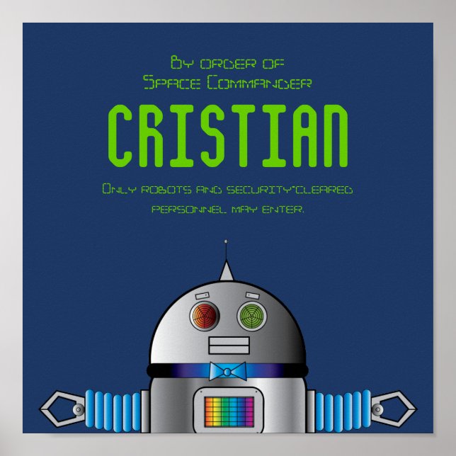 rymd ROBOT-pojkens rumsskylt/ födelsedagsbanderoll Poster (Framsidan)