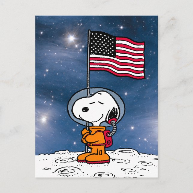 RYMD | Snoopy med flagga astronaut Vykort (Framsida)