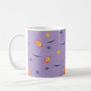 Rymd-ufo orange lavendel mönster kaffemugg