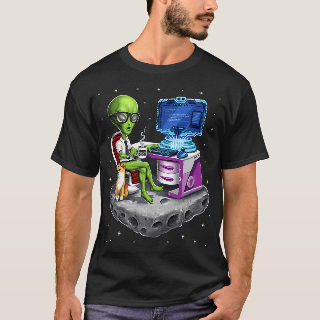 Rymd Utomjording Programmerare T Shirt (Framsida)