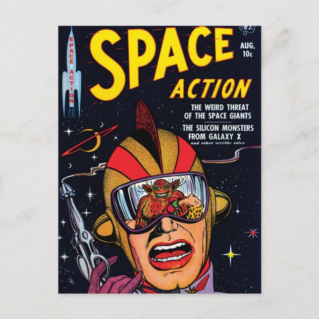 Rymdaction #2 Vintage Sci-Fi-serietidningsomslag Vykort (Framsida)