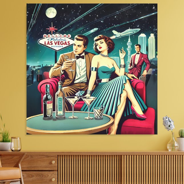 Rymdåldern Las Vegas Martini-fest Canvastryck (Insitu (Vardagsrum))