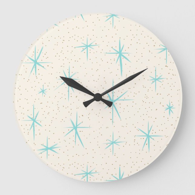 Rymdåldern Turkos Starbursts Acrylic Wall Clock Stor Klocka (Framsida)