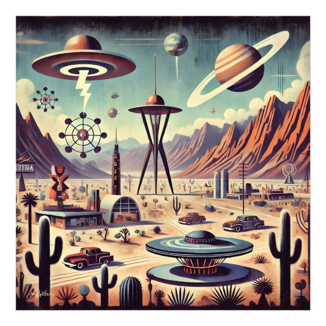 Rymdålderns Alienökeninvasion Fantasykonst Fototryck (Framsidan)