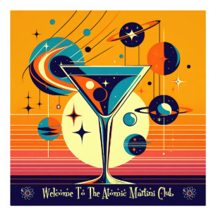 Rymdålderns Välkommen till Atomic Martini Club Fototryck
