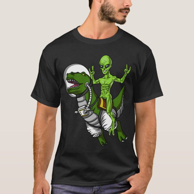 Rymdälva som rider på T-Rex dinosaurie T Shirt (Framsida)