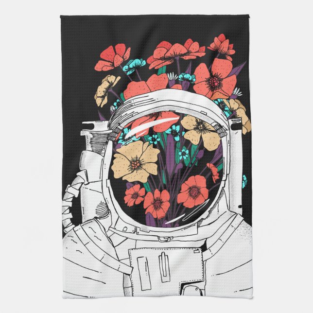 Rymdartistisk blomma för astronaut kökshandduk (Vertikal)
