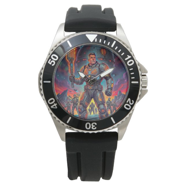 Rymdastronaut Bbq Retro Sci-Fi Pop Art Serietidnin Armbandsur (Framsida)
