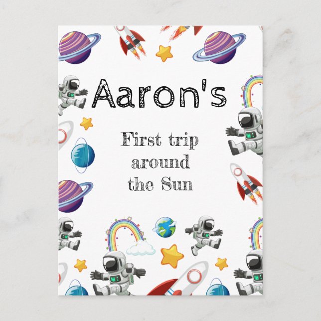 Rymdastronaut Första Födelsedagsfest Inbjudan (Framsida)