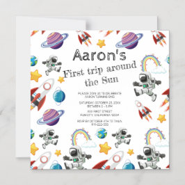 Rymdastronaut första Födelsedagsfest inbjudan Magnetisk Inbjudningskort