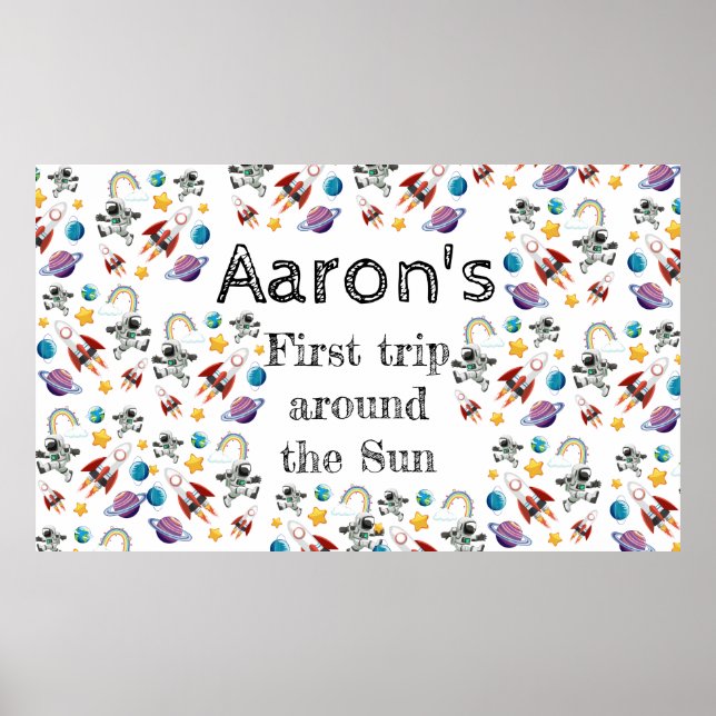 Rymdastronaut första Födelsedagsfest inbjudan Poster (Framsidan)