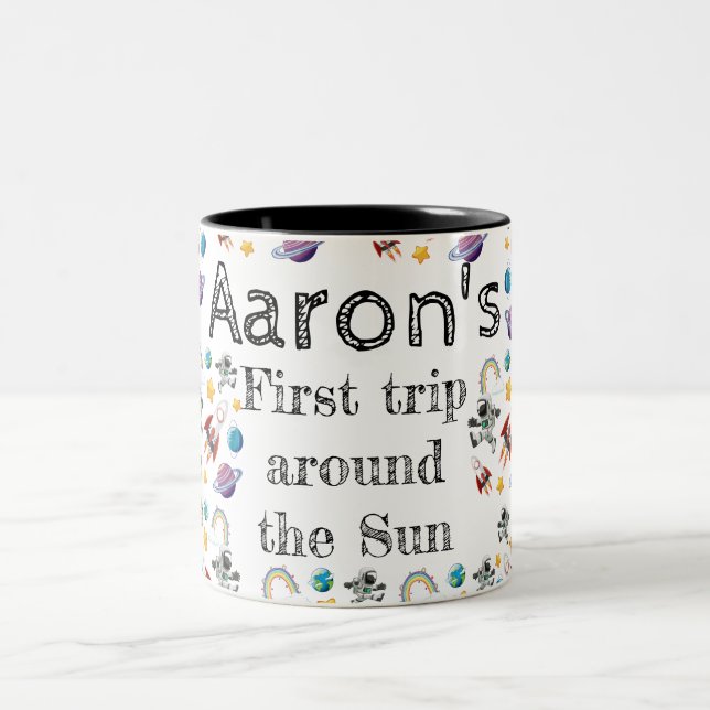 Rymdastronaut första Födelsedagsfest inbjudan Två-Tonad Mugg (Center)