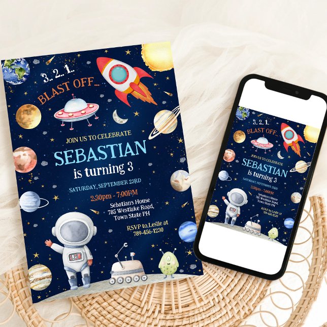 Rymdastronaut Galaxraketfartyg Födelsedag Inbjudningar (Skapare uppladdad)