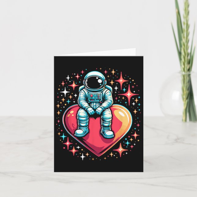 Rymdastronaut Hjärt Lloon Alla hjärtans dag Kort (Framsida)