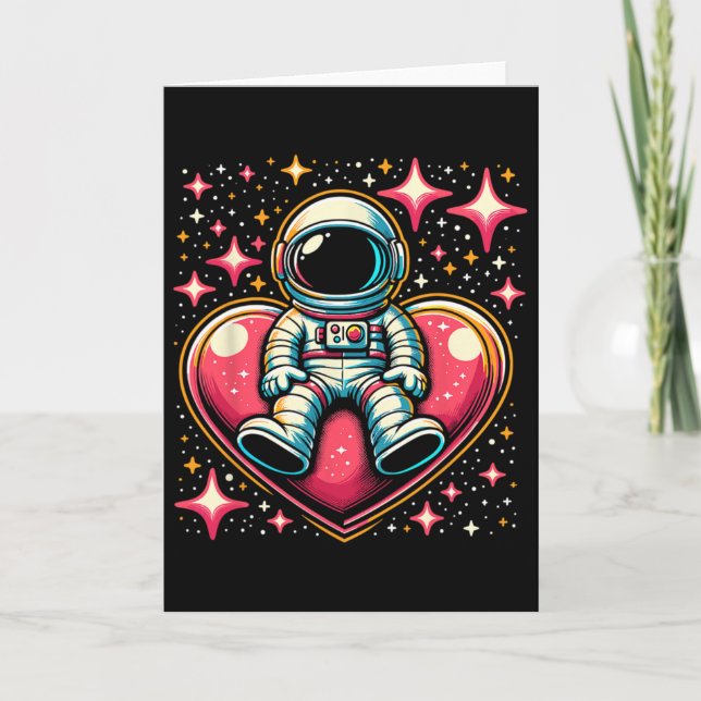 Rymdastronaut Hjärt Lloon Alla hjärtans dag Kort (Framsida)