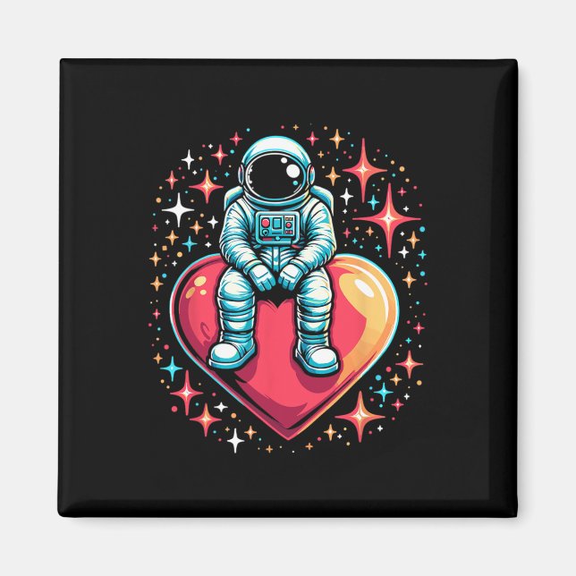 Rymdastronaut Hjärt Lloon Alla hjärtans dag Magnet (Framsidan)