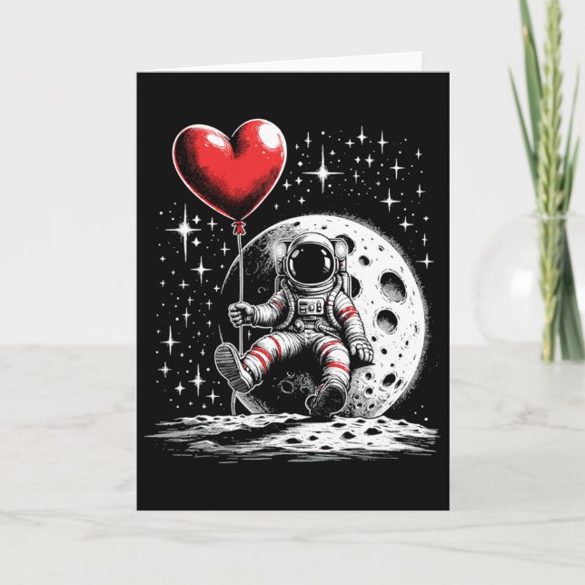 Rymdastronaut Hjärtbalong Alla hjärtans dag Kort (Framsida)