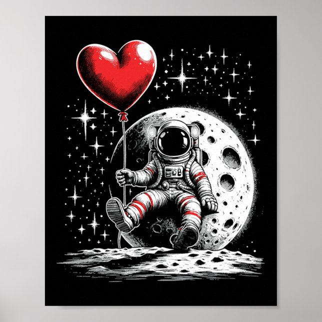 Rymdastronaut Hjärtbalong Alla hjärtans dag Poster (Framsidan)