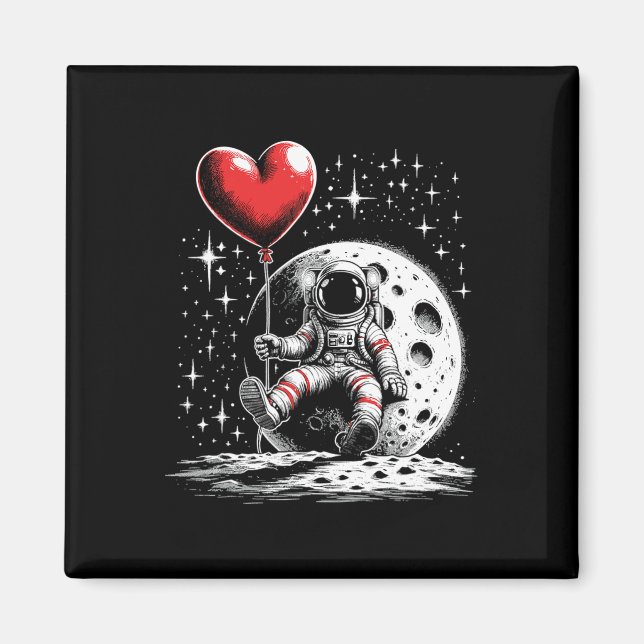 Rymdastronaut Hjärtbalong Alla hjärtans dag Välkom Magnet (Framsidan)