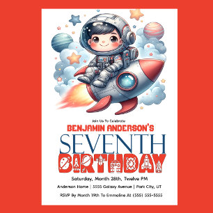 Rymdastronaut Pojkens 7-årsdag Inbjudningar