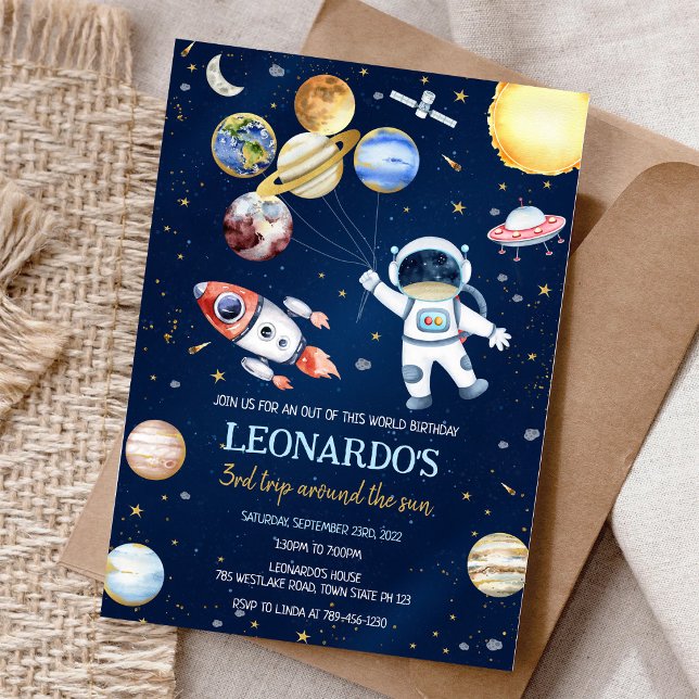 Rymdastronaut Raketplaneter Födelsedag  Inbjudningar (Skapare uppladdad)