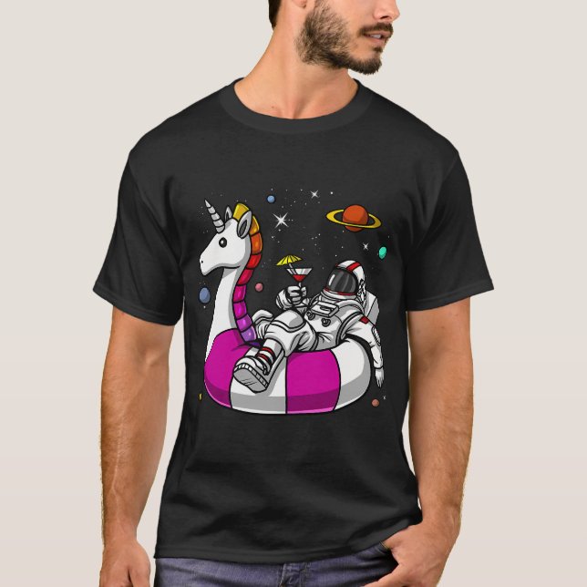 Rymdastronaut Ridande Enhörning Flotte T Shirt (Framsida)