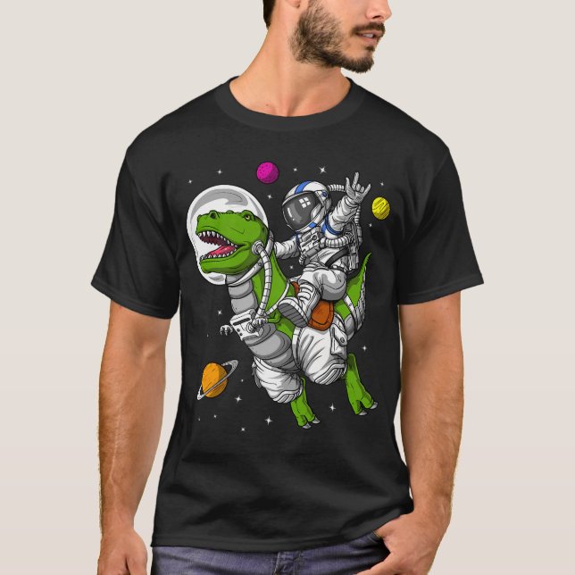 Rymdastronaut ridande T-Rex-dinosaurie T Shirt (Framsida)