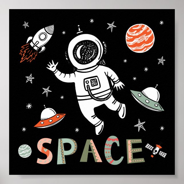 Rymdastronaut rymdskepp planeter poster (Framsidan)