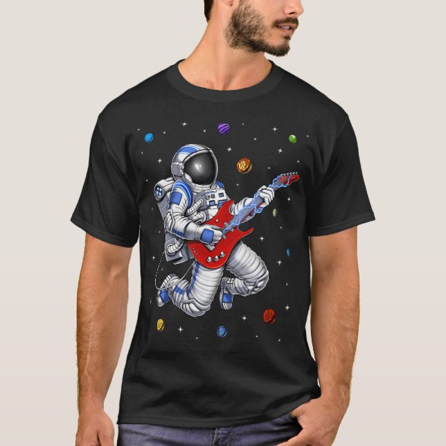 Rymdastronaut som spelar gitarr t shirt (Framsida)