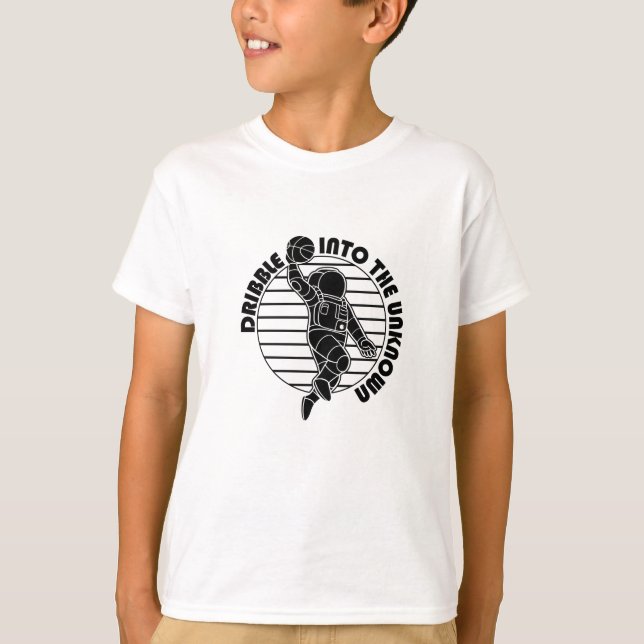 Rymdastronaut spelar basket och svart Rand T Shirt (Framsida)