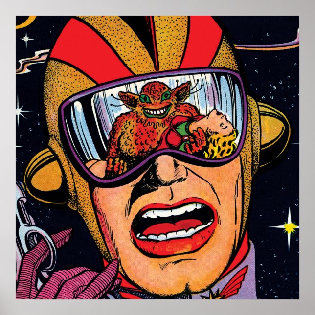 Rymdåtgärd #2 Vintage Sci Fi Serietidningsomslag Poster (Framsidan)