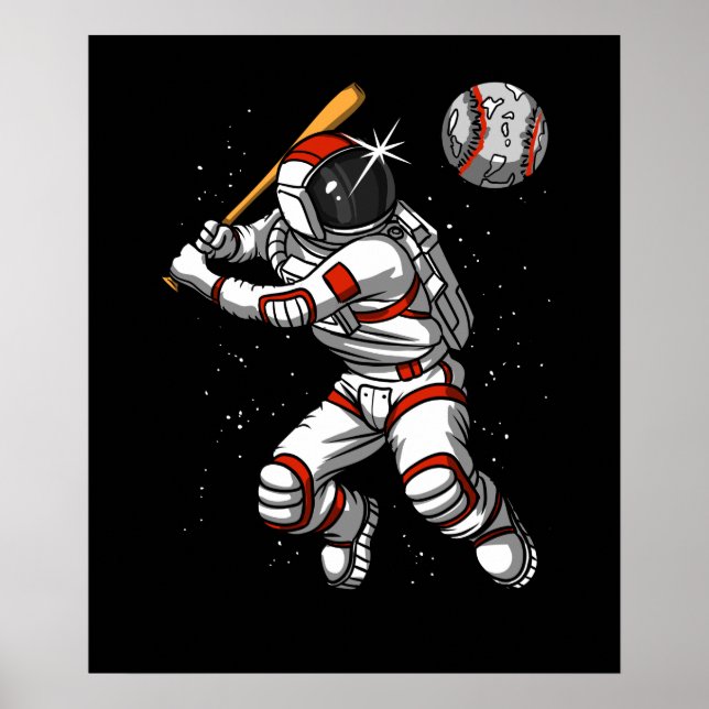 Rymdaut Baseball Player Cosmic Planet Poster (Framsidan)