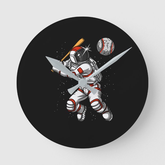 Rymdaut Baseball Player Cosmic Planet Rund Klocka (Framsida)
