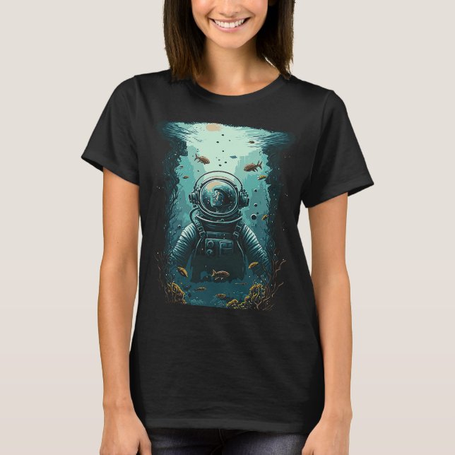 Rymdaut Diving Deep Sea Scuba Diver T Shirt (Framsida)