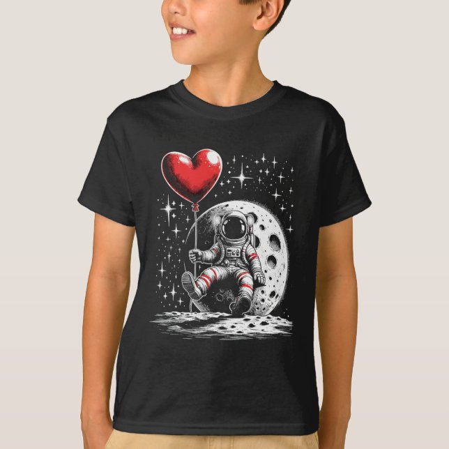 Rymdaut Heart Lloon Valentine Day Valent T Shirt (Framsida)