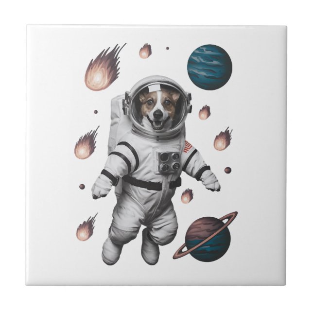 Rymdäventyr med en hundastronaut kakelplatta (Framsidan)