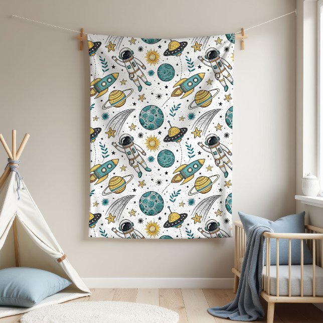 Rymdäventyrsfilt - present till nyfödd fleecefilt (Rocket Adventure Blanket Space Gift for Newborn)
