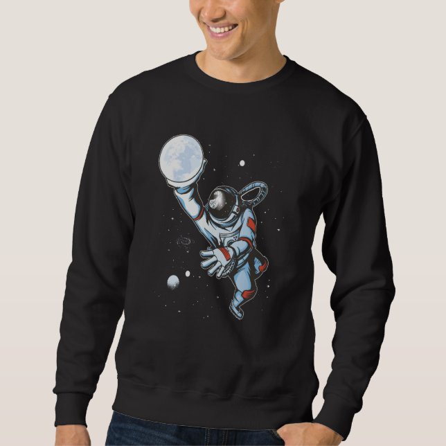 Rymdbasketastronaut Lång Ärmad Tröja (Framsida)