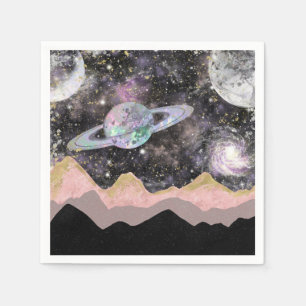 Rymdberg Guldbestjärnad himmel Galax Planeter Pappersservett