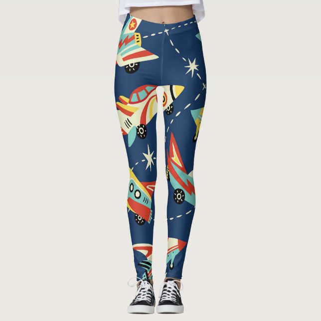 Rymdbilar: Vintagen Mörk blått. Leggings (Framsida)