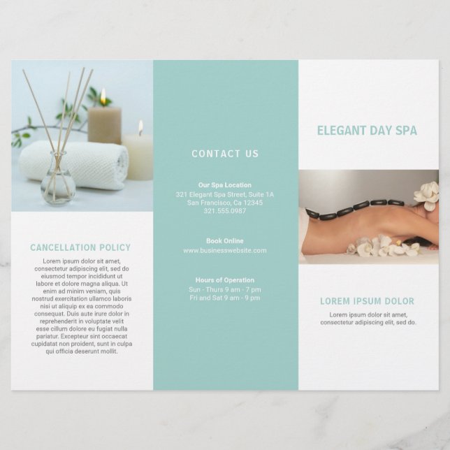 Rymdbroschyr för enkel Aqua Elegant Spa Trifold Br (Framsida)