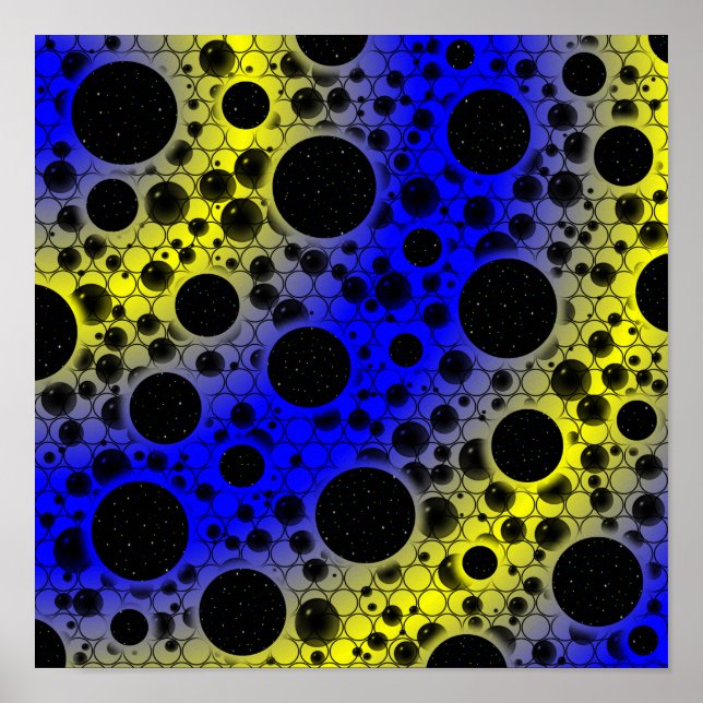 Rymdbubbelprickar - Blå/Gul Poster (Framsidan)